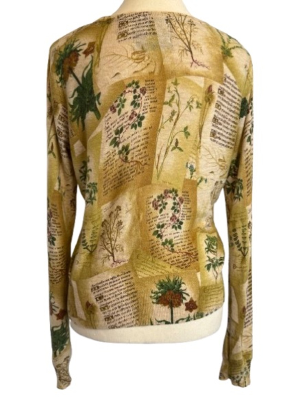 Guinevere Anthro Botanical Print Cardigan M Cashmere Blend Beaded Cottagecore - Picture 7 of 8